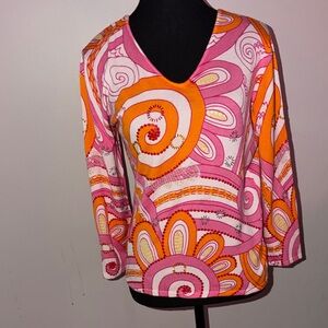 Vintage Susan Bristol ,Vibrant Pink and Orange Women's Top